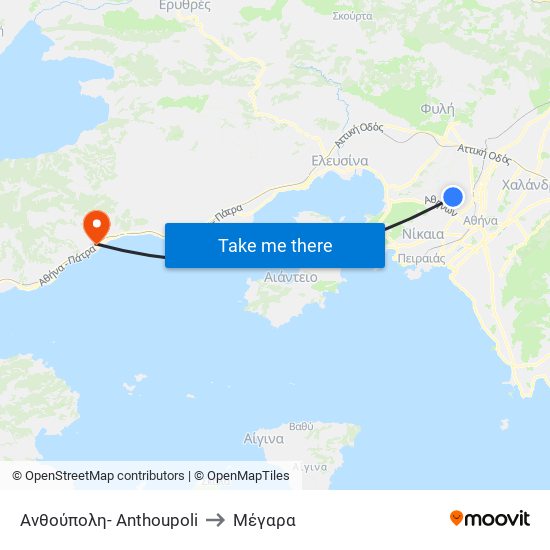 Ανθούπολη- Anthoupoli to Μέγαρα map