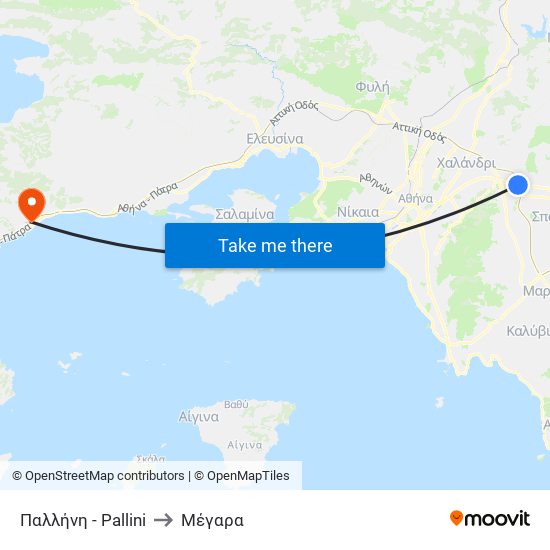 Παλλήνη - Pallini to Μέγαρα map
