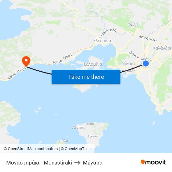 Μοναστηράκι - Monastiraki to Μέγαρα map