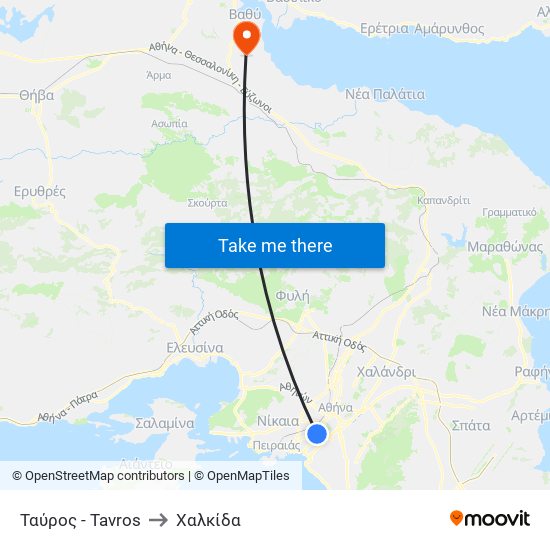 Ταύρος - Tavros to Χαλκίδα map