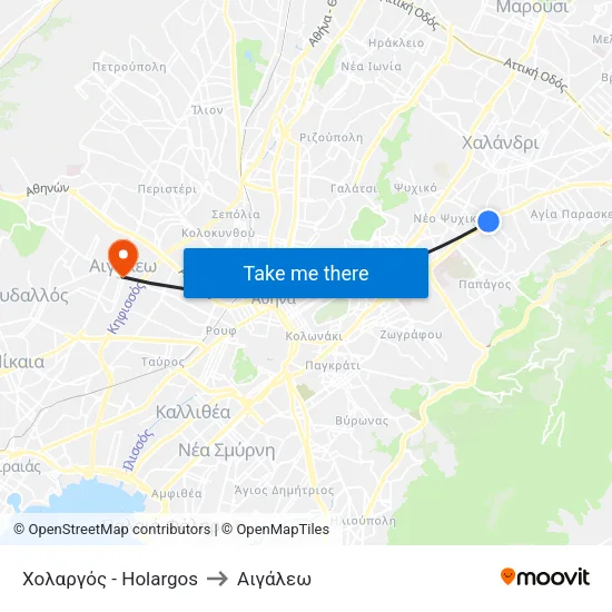 Χολαργός - Holargos to Αιγάλεω map