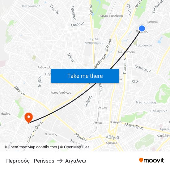 Περισσός - Perissos to Αιγάλεω map