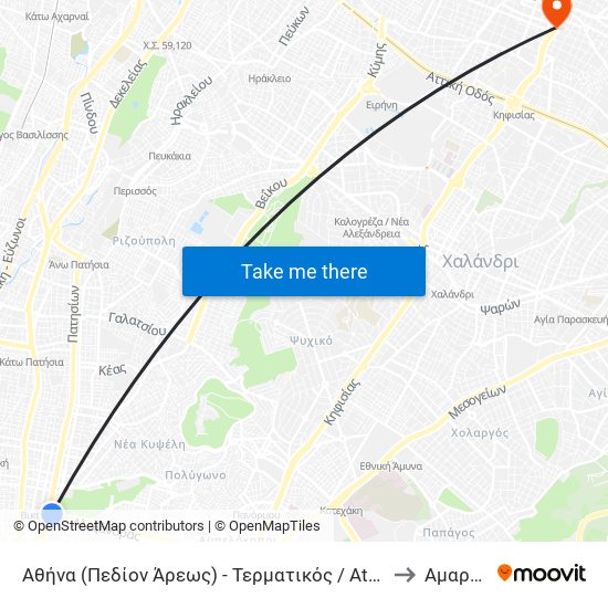 Αθήνα (Πεδίον Άρεως) - Τερματικός / Athens (Pedion Areos)- Terminal to Αμαρουσίου map