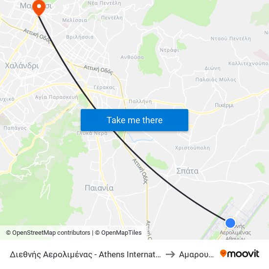 Διεθνής Αερολιμένας - Athens International Airport to Αμαρουσίου map