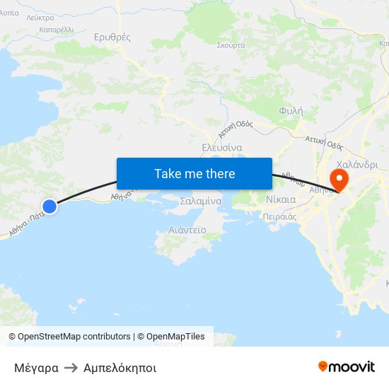 Μέγαρα to Αμπελόκηποι map