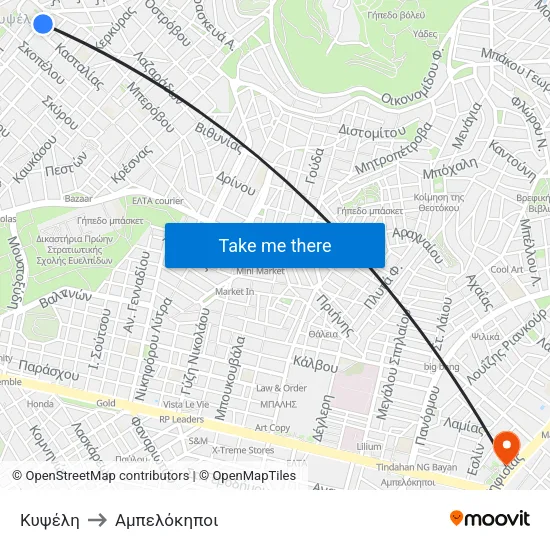 Κυψέλη to Αμπελόκηποι map