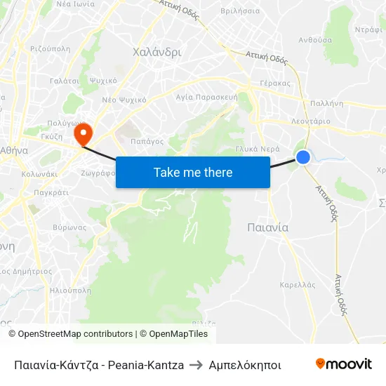 Παιανία-Κάντζα - Peania-Kantza to Αμπελόκηποι map