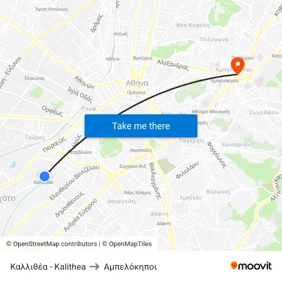 Καλλιθέα - Kalithea to Αμπελόκηποι map