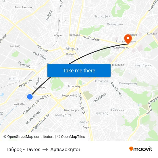 Ταύρος - Tavros to Αμπελόκηποι map