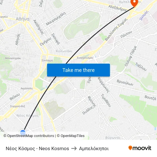 Νέος Κόσμος - Neos Kosmos to Αμπελόκηποι map
