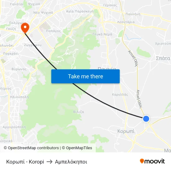 Κορωπί - Koropi to Αμπελόκηποι map