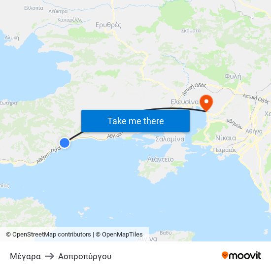 Μέγαρα to Ασπροπύργου map