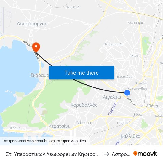 Στ. Υπεραστικων Λεωφορειων Κηφισου - Kifisos Intercity Bus Station to Ασπροπύργου map