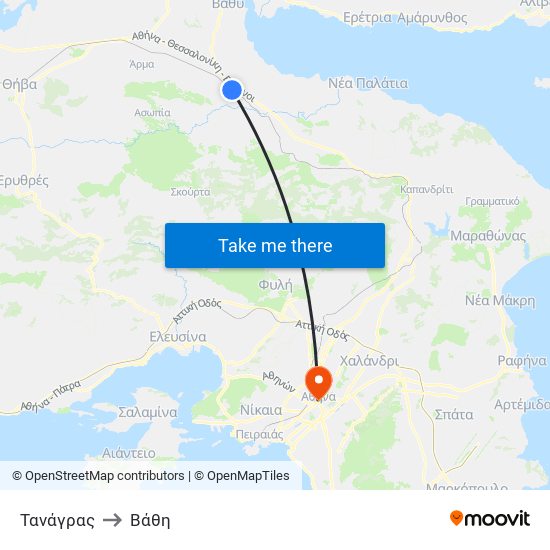 Τανάγρας to Βάθη map