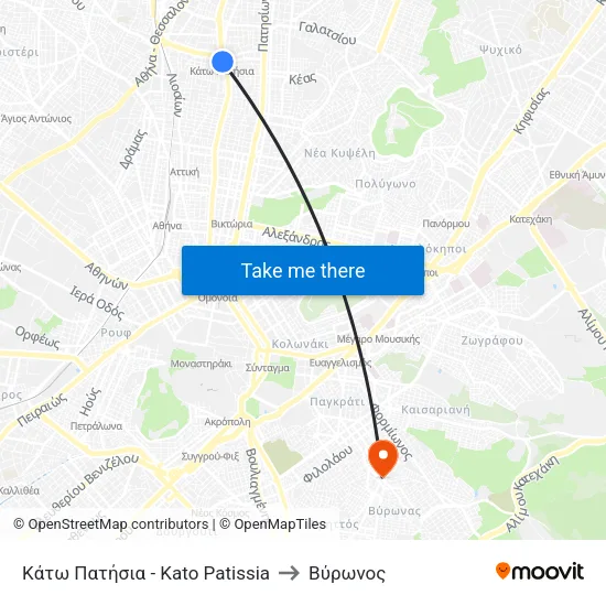 Κάτω Πατήσια - Kato Patissia to Βύρωνος map