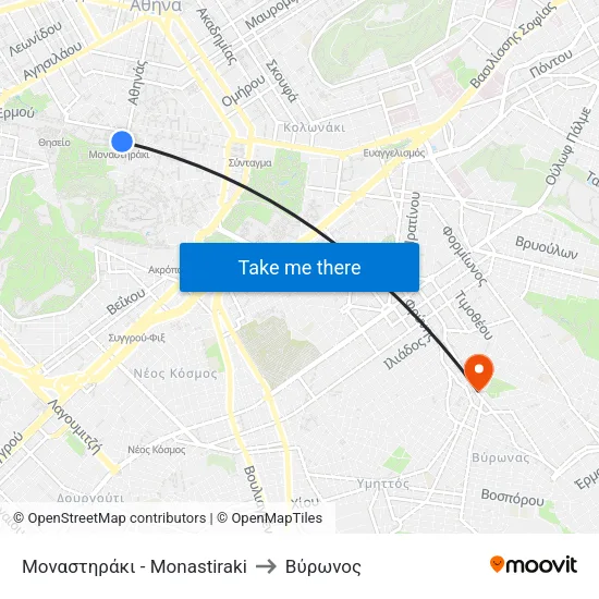Μοναστηράκι - Monastiraki to Βύρωνος map
