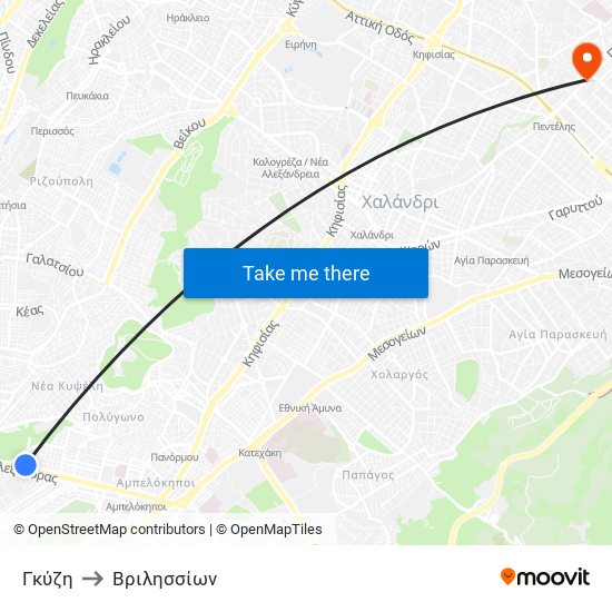 Γκύζη to Βριλησσίων map