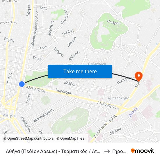 Αθήνα (Πεδίον Άρεως) - Τερματικός / Athens (Pedion Areos)- Terminal to Γηροκομείο map