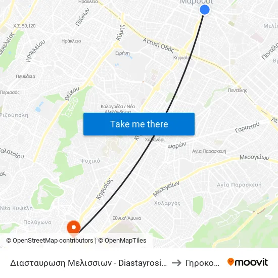 Διασταυρωση Μελισσιων - Diastayrosi Melission to Γηροκομείο map