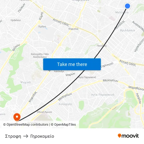 Στροφη to Γηροκομείο map