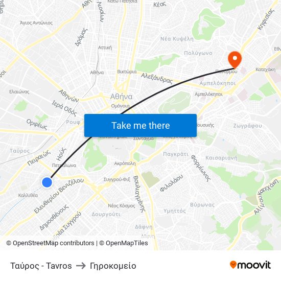 Ταύρος - Tavros to Γηροκομείο map