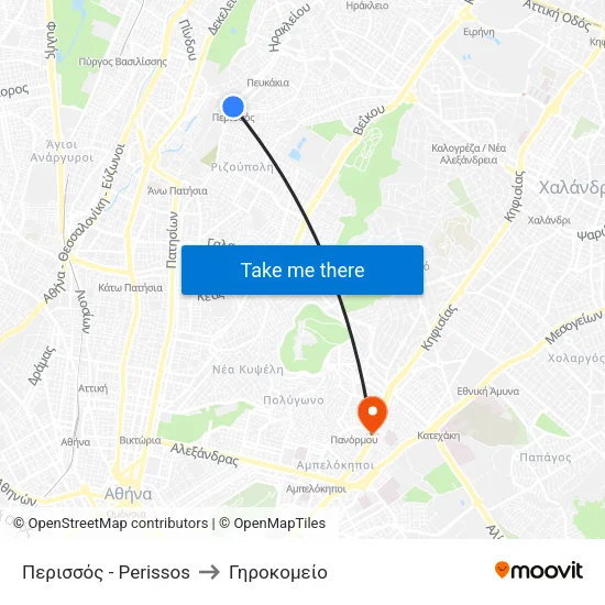 Περισσός - Perissos to Γηροκομείο map