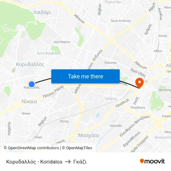 Κορυδαλλός - Koridalos to Γκάζι map