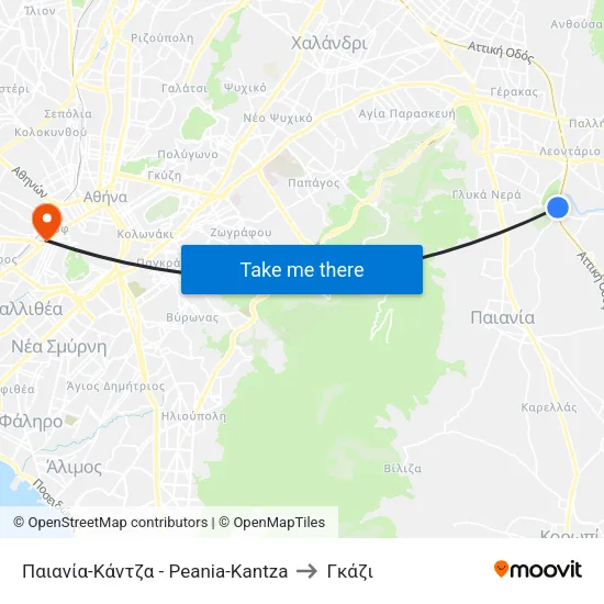 Παιανία-Κάντζα - Peania-Kantza to Γκάζι map