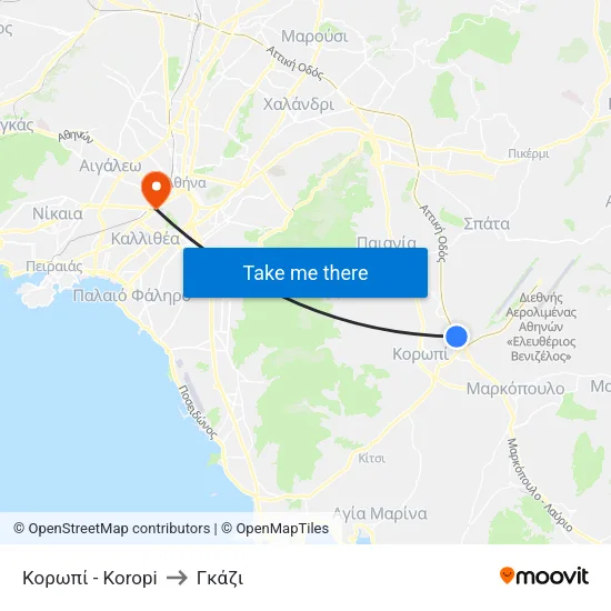 Κορωπί - Koropi to Γκάζι map
