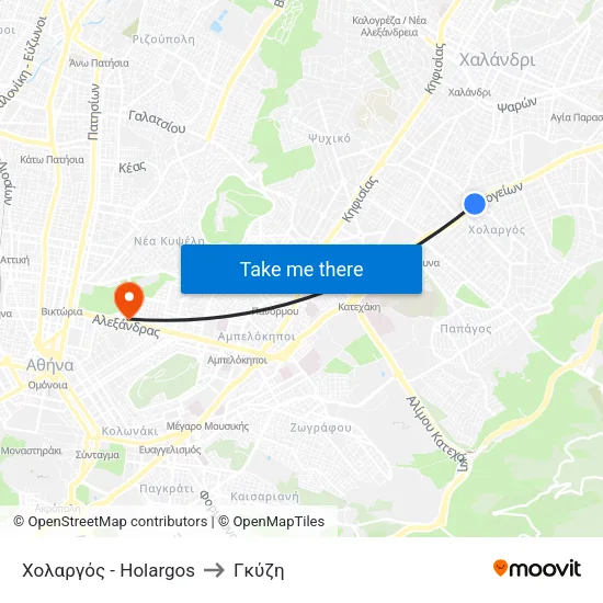 Χολαργός - Holargos to Γκύζη map