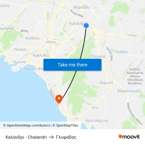 Χαλάνδρι - Chalandri to Γλυφάδας map