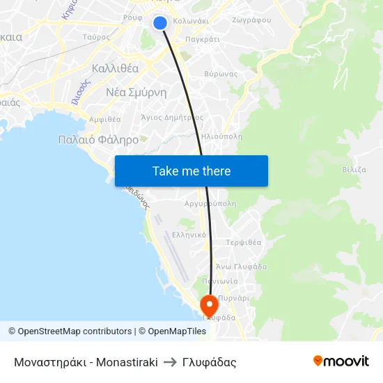 Μοναστηράκι - Monastiraki to Γλυφάδας map