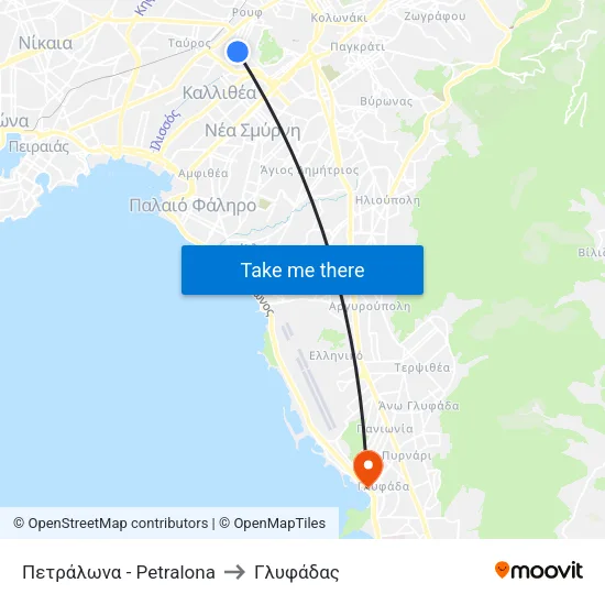 Πετράλωνα - Petralona to Γλυφάδας map