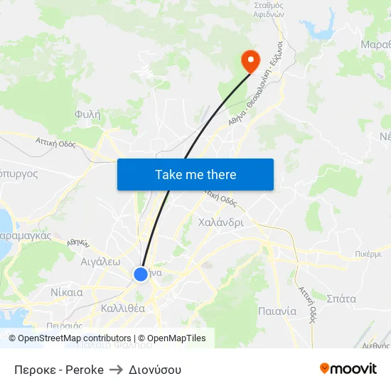 Περοκε - Peroke to Διονύσου map