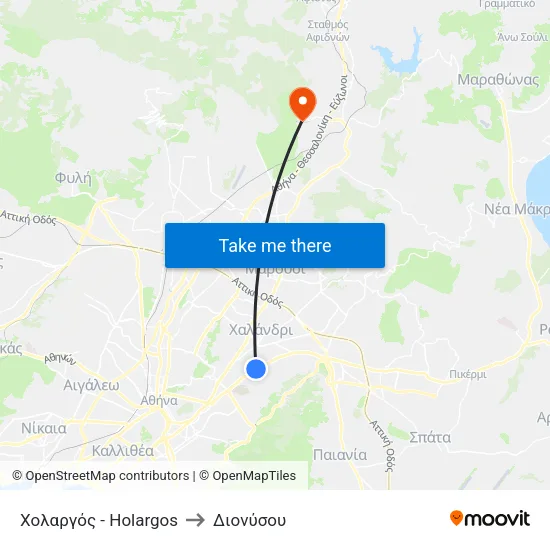 Χολαργός - Holargos to Διονύσου map