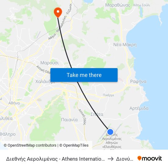 Διεθνής Αερολιμένας - Athens International Airport to Διονύσου map