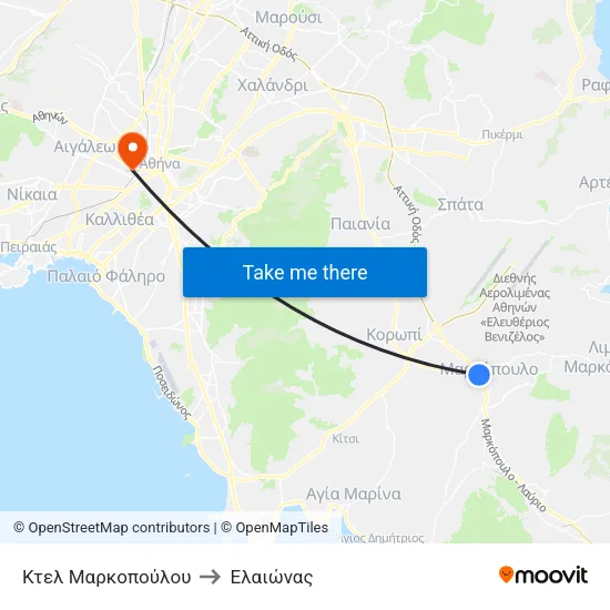 Κτελ Μαρκοπούλου to Ελαιώνας map