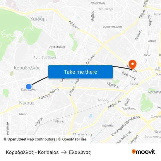 Κορυδαλλός - Koridalos to Ελαιώνας map