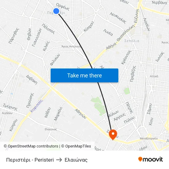 Περιστέρι - Peristeri to Ελαιώνας map