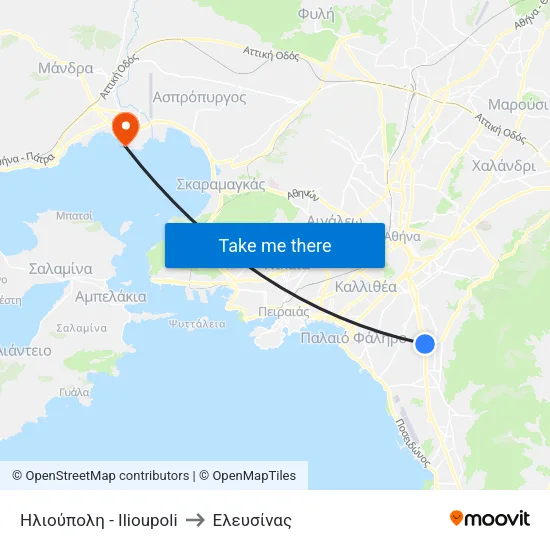 Ηλιούπολη - Ilioupoli to Ελευσίνας map