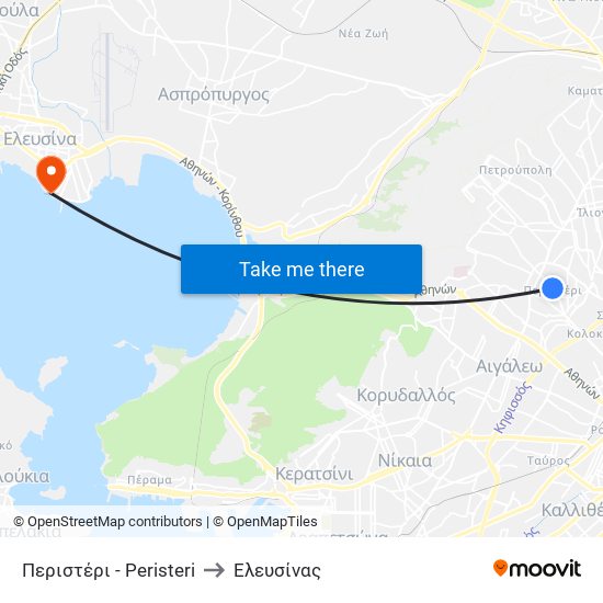 Περιστέρι - Peristeri to Ελευσίνας map