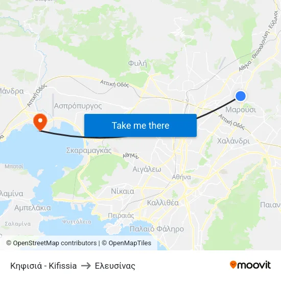 Κηφισιά - Kifissia to Ελευσίνας map