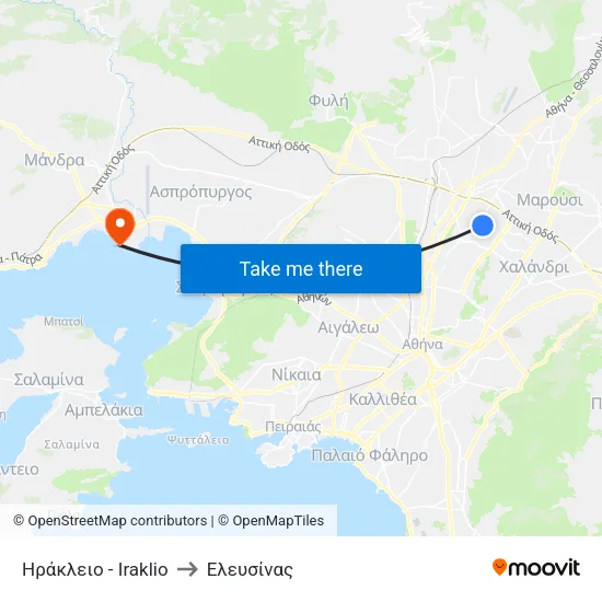 Ηράκλειο - Iraklio to Ελευσίνας map