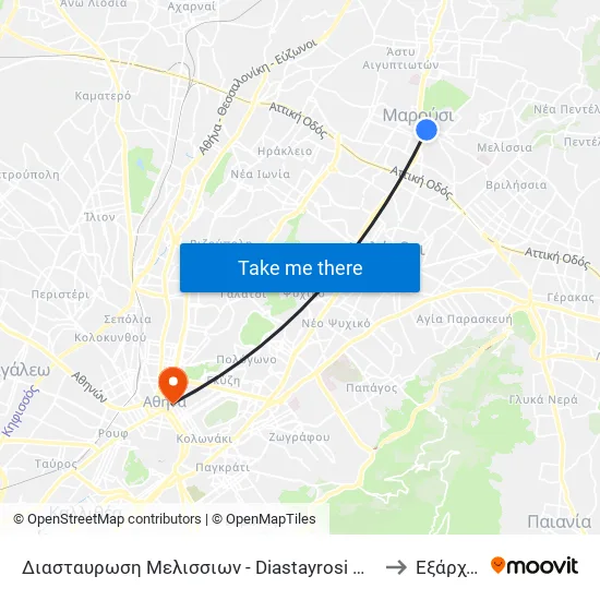 Διασταυρωση Μελισσιων - Diastayrosi Melission to Εξάρχεια map