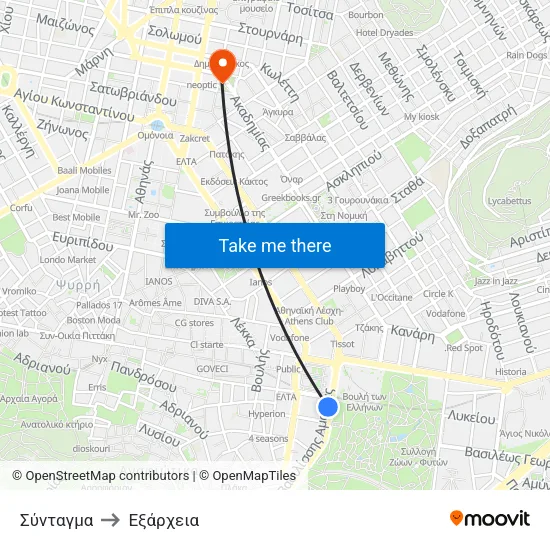 Σύνταγμα to Εξάρχεια map