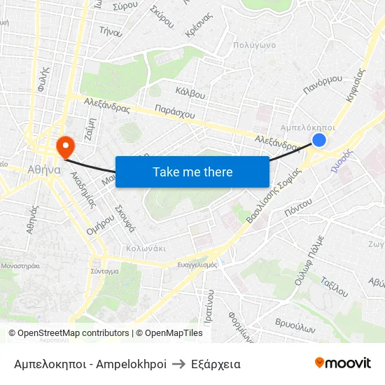 Αμπελοκηποι - Ampelokhpoi to Εξάρχεια map