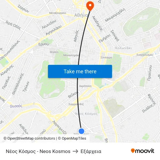 Νέος Κόσμος - Neos Kosmos to Εξάρχεια map
