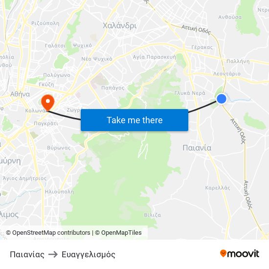 Παιανίας to Ευαγγελισμός map