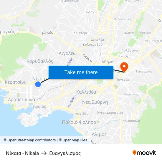 Νίκαια - Nikaia to Ευαγγελισμός map