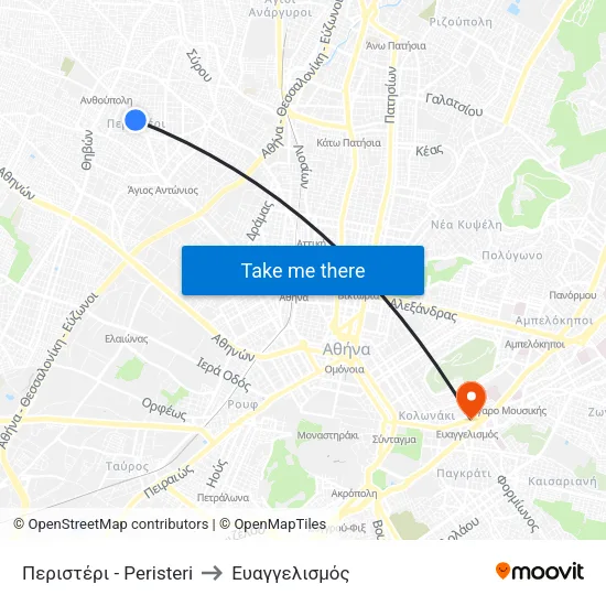 Περιστέρι - Peristeri to Ευαγγελισμός map